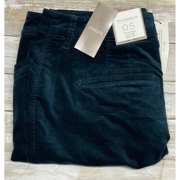 Chicos Velveteen Slim Leg Pants Darkest Teal Size 0.5(6)The Ultimate Fit NWT - Picture 1 of 6
